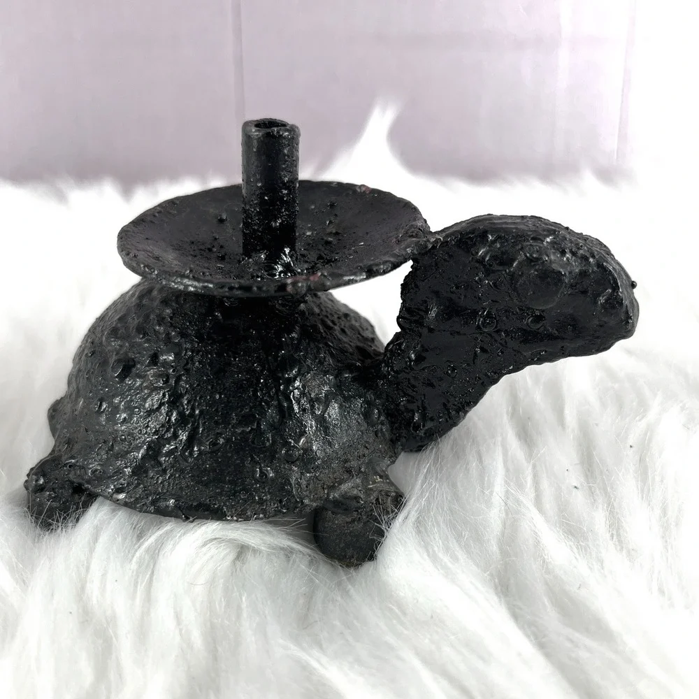 Vintage‎ Turtle Candle Holder Cast Metal Folk Art Whimsical Cottagecore Decor